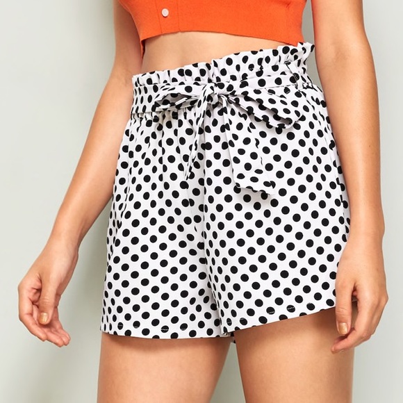 SHEIN Pants - BRAND NEW Polka-dot Paperbag Shorts Black White